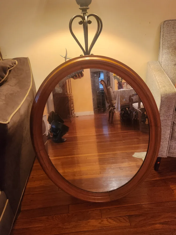 Oval Wooden Framed Mirror thumbnail