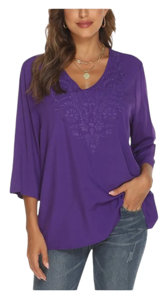Purple Embroidered V-Neck Top thumbnail