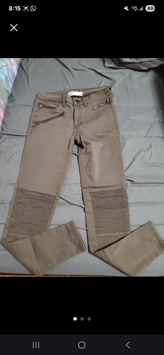 Zara Basic Olive Green Biker Jeans thumbnail