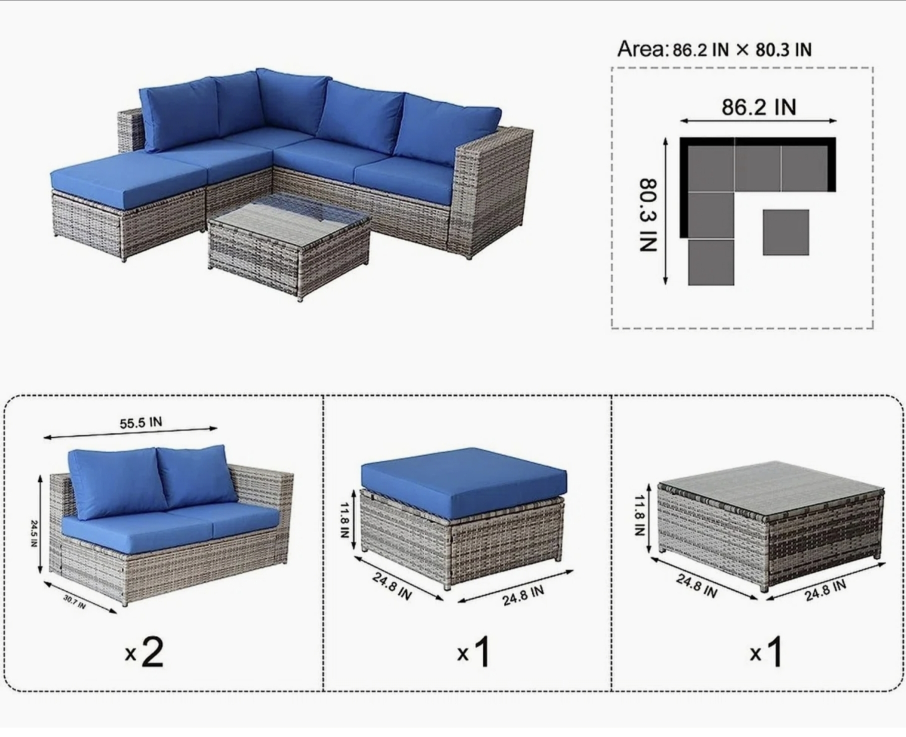 Brand new Outdoor Patio Sectional Sofa Set with Glass Table - photo 4