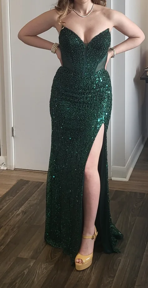 Sequin Corset Emerald Green Gown thumbnail