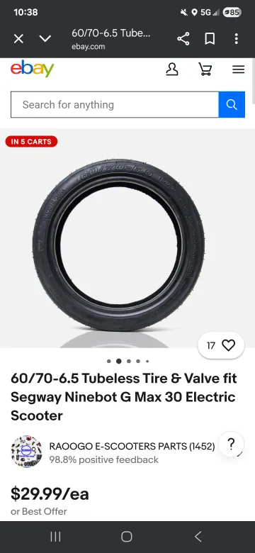 60/70-6.5 Tubeless Tire for Segway Ninebot G Max 30 thumbnail
