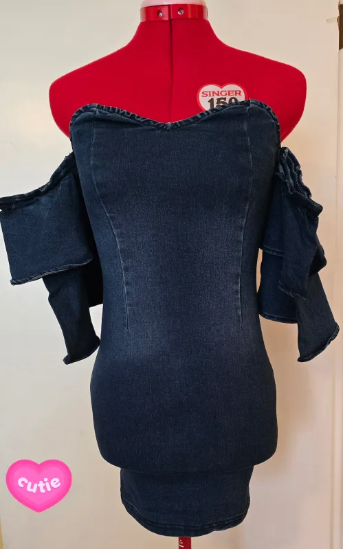 Denim Off-Shoulder Ruffle Dress thumbnail