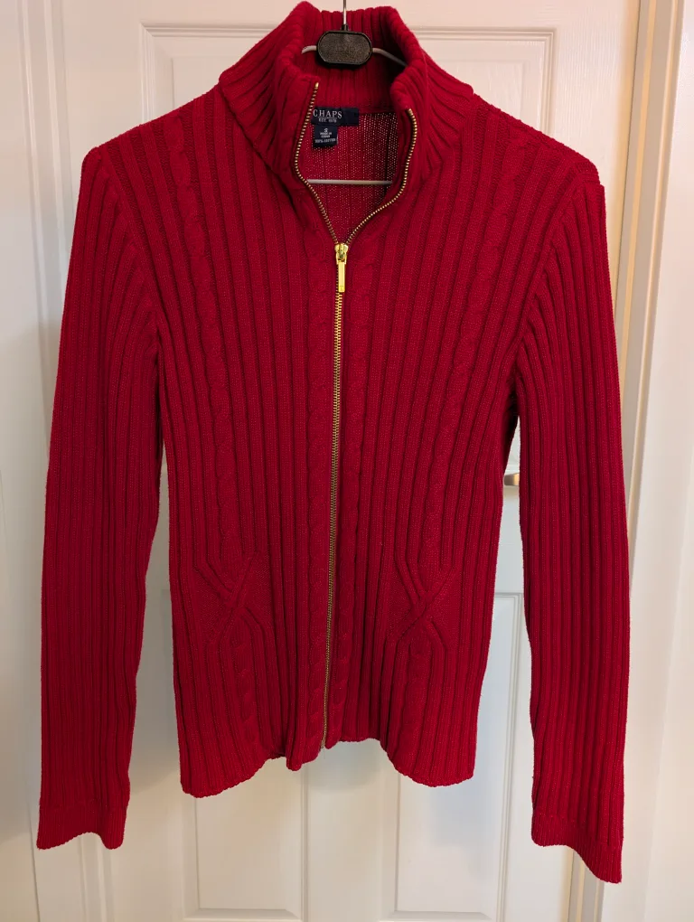 Red Cotton Zip-Up Sweater - Size S thumbnail