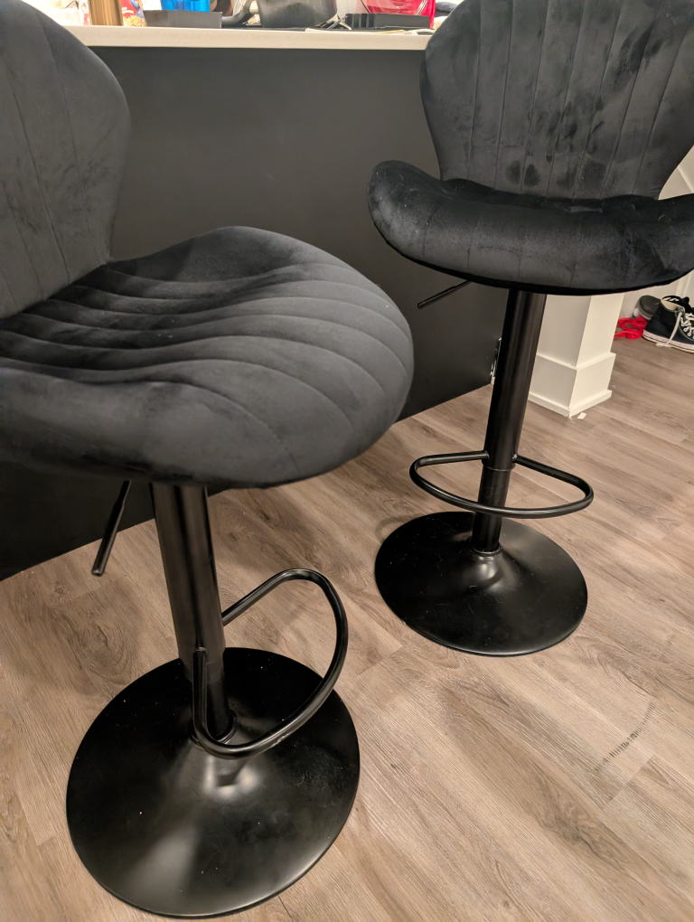 Black Velvet Swivel Bar Stools - Set of 2
