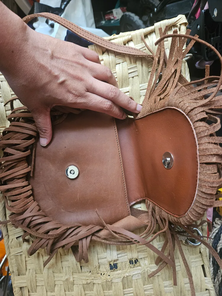 Brown Fringe Crossbody Bag with Rose Design image indicator(2)