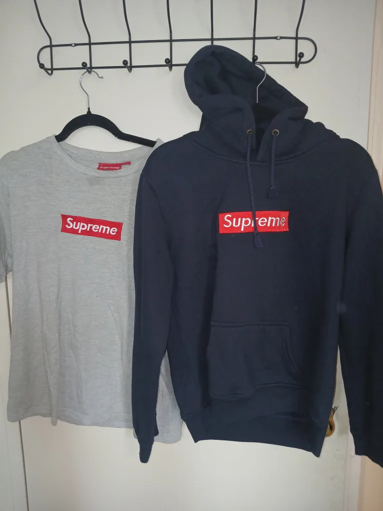 Supreme Grey T-Shirt & Navy Hoodie Set thumbnail