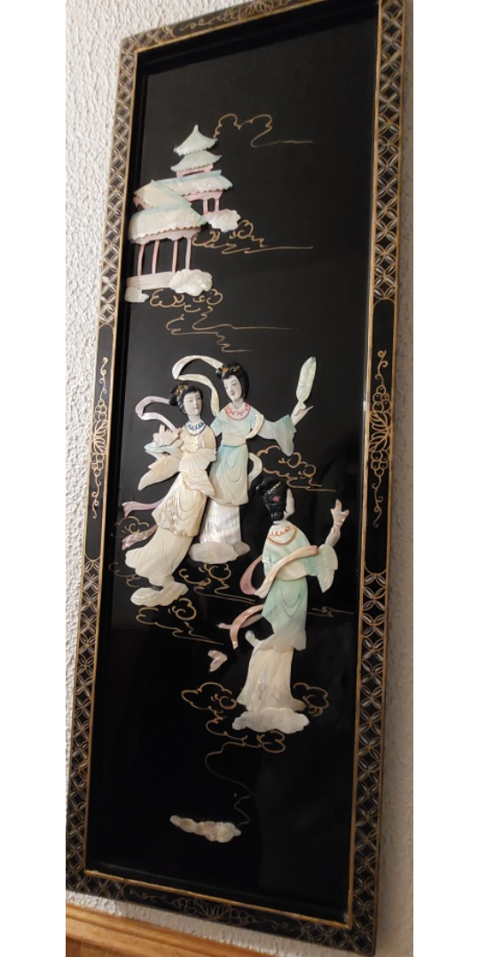 Vintage Asian Mother of Pearl Wall Art Panel