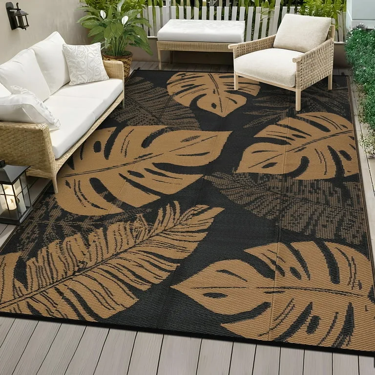 8×10 Ft Reversible Outdoor Rug with Stakes & Carry Bag thumbnail