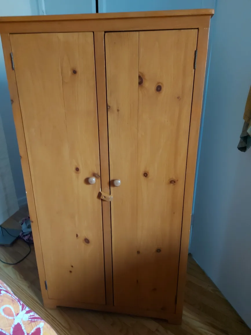 Wooden Armoire with Shelves thumbnail