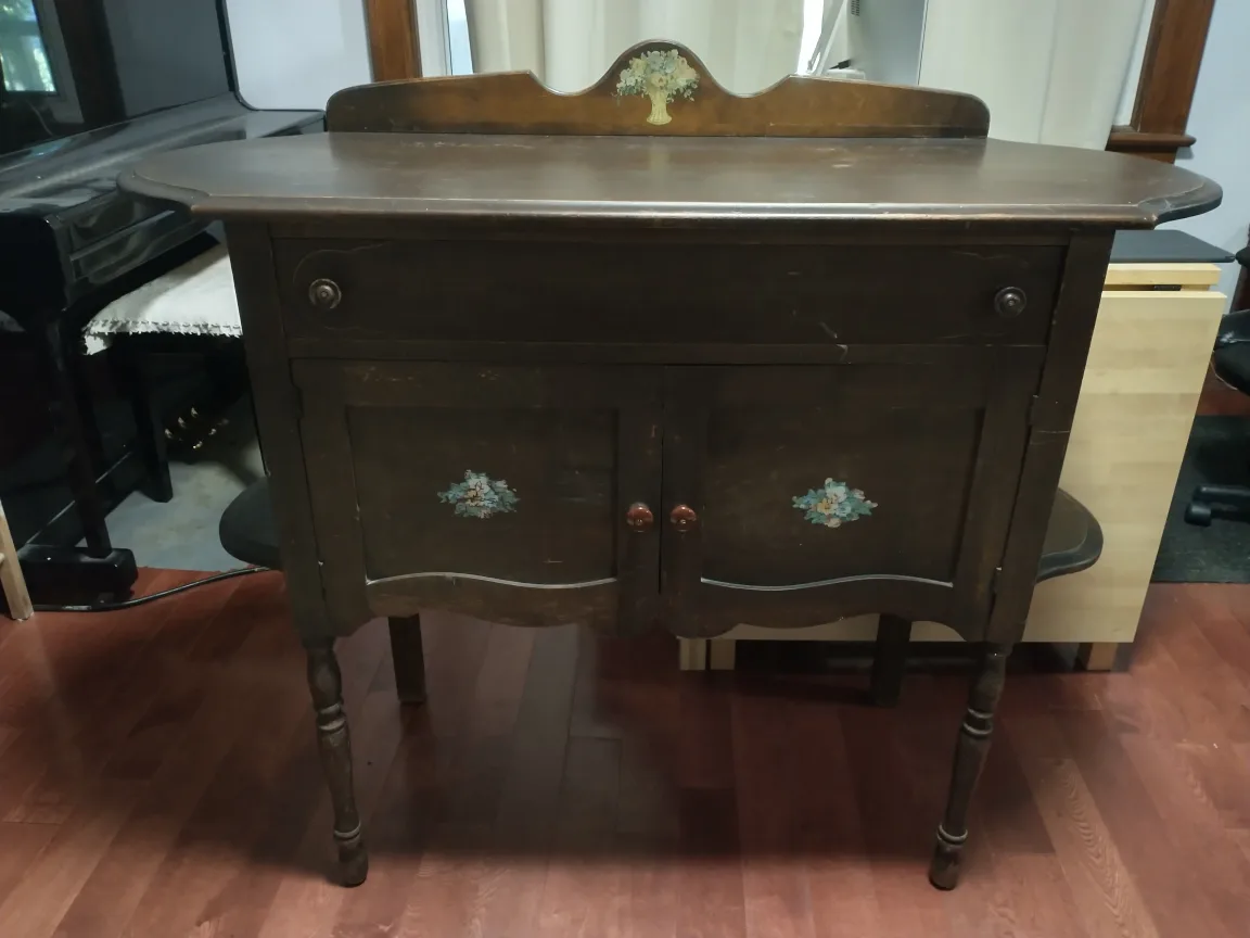 Vintage real wood, hand painted cabinet thumbnail