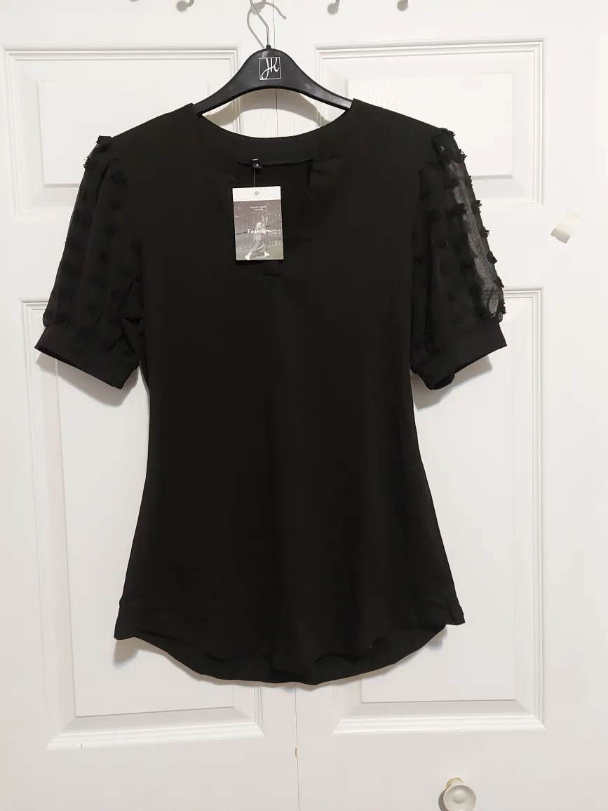 Black Blouse with Sheer Sleeves thumbnail