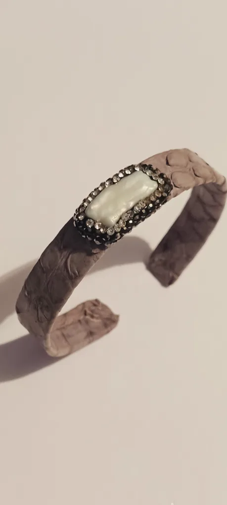 Freshwater Pearl w/ Druzy Stones Leather Bangle Bracelet thumbnail