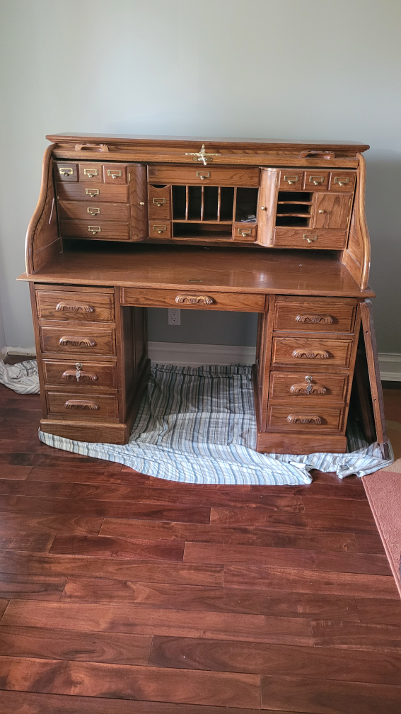 Antique Roll Top Desk - Solid Wood
