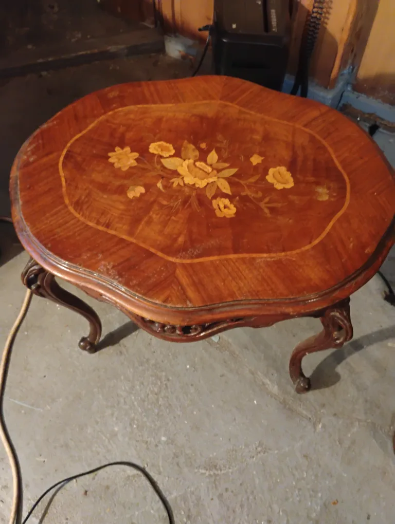 Vintage Floral Inlay Coffee Table thumbnail