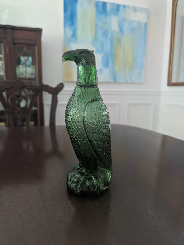 Vintage Green Glass Eagle Decanter Bottle thumbnail