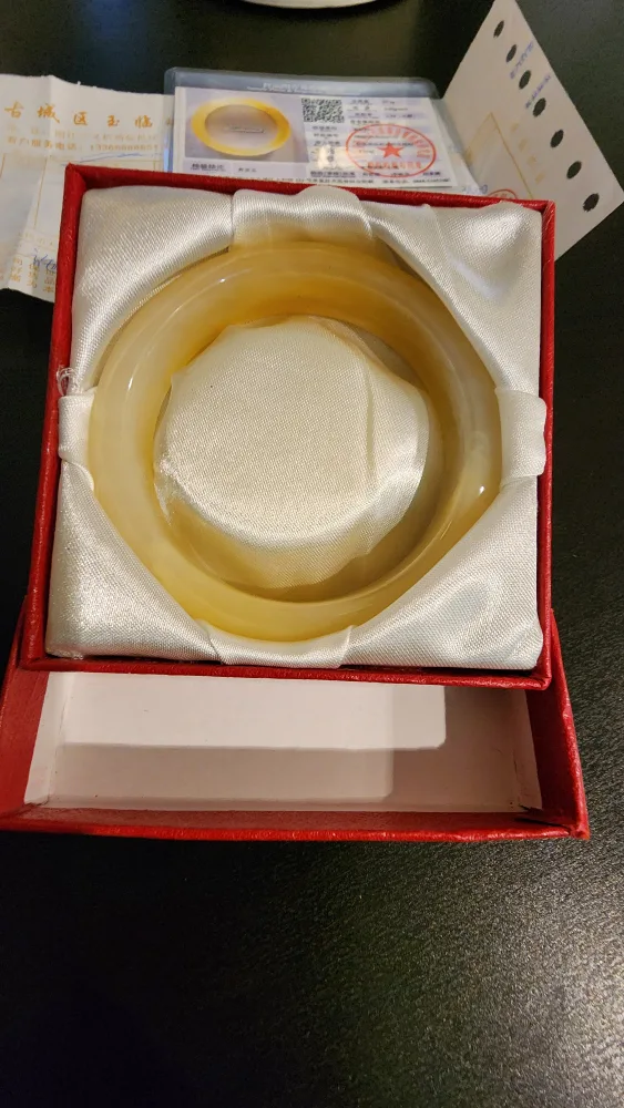 Yellow Dragon Jade Bangle with receipt and certificate. image indicator(3)