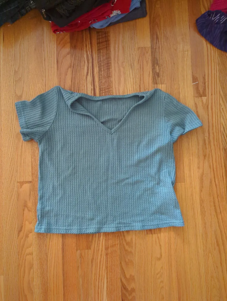 Blue Waffle Knit Short Sleeve Top 🇨🇦 thumbnail