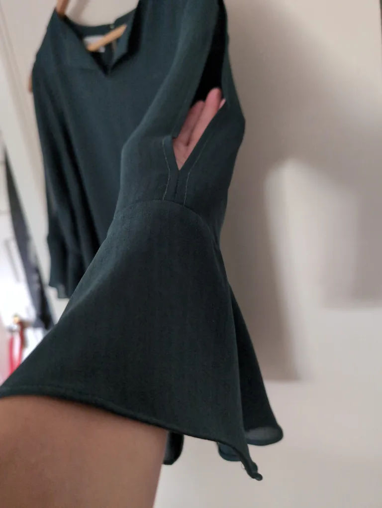 🇨🇦Dark Green Blouse with Slit Bell Sleeves image indicator(5)