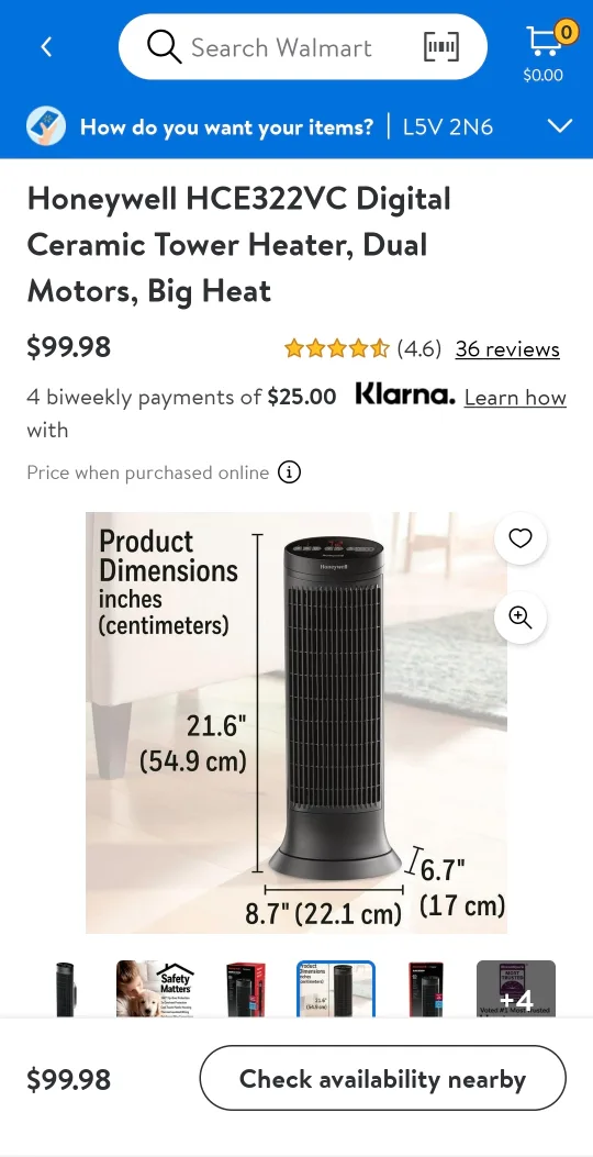 Brand New Honeywell Digital Ceramic Tower Heater, Dual Motors thumbnail