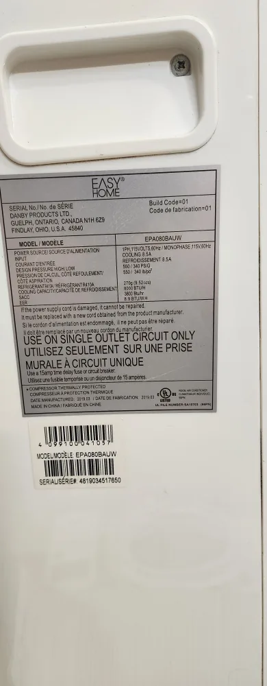 Easy Home Portable Air Conditioner EPA080BAUW thumbnail