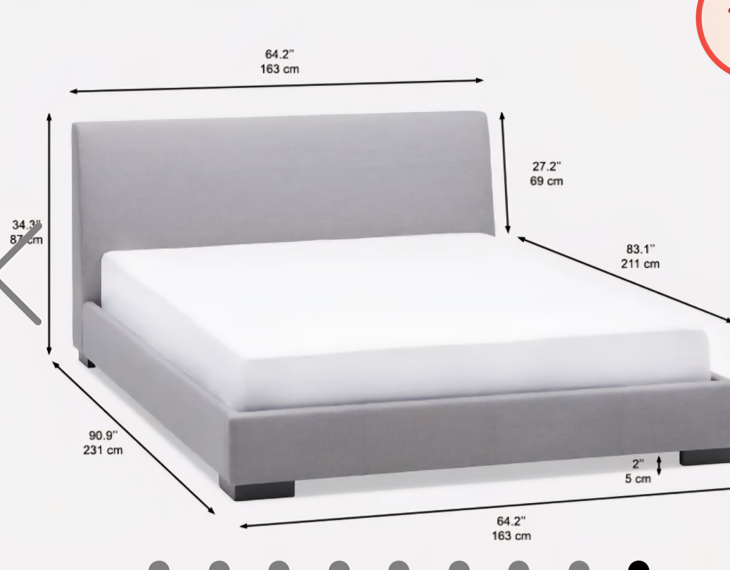 Queen Size Grey Upholstered Bed Frame - photo 2