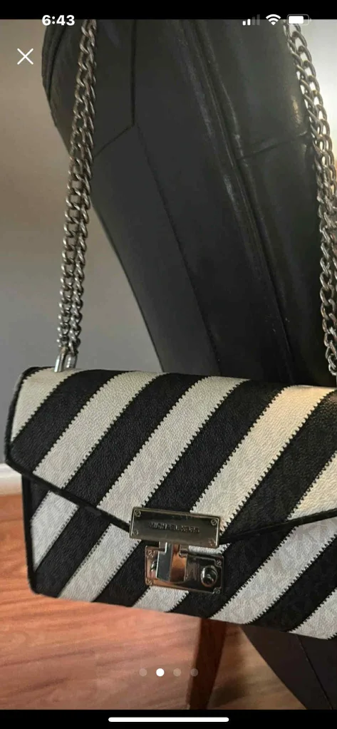 Michael Kors Black/White Striped Crossbody Bag thumbnail