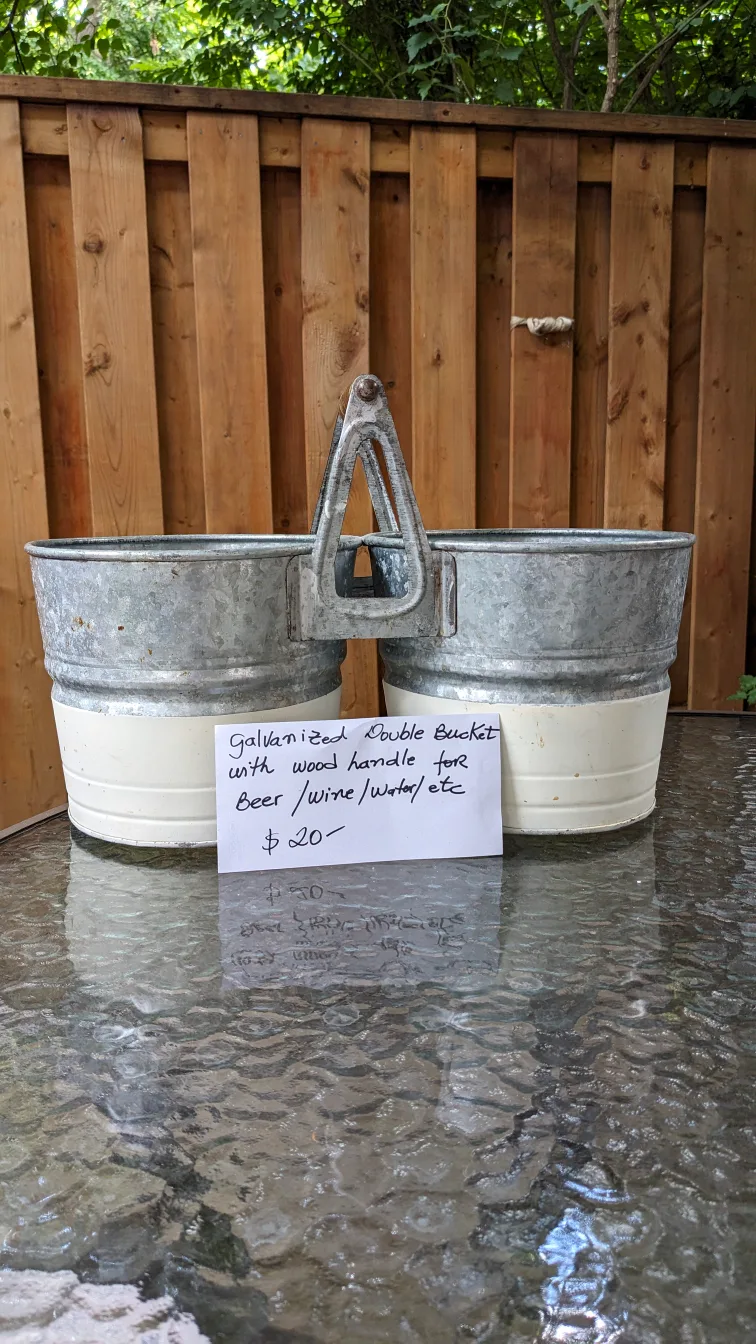 Galvanized Double Bucket with Wood Handle thumbnail