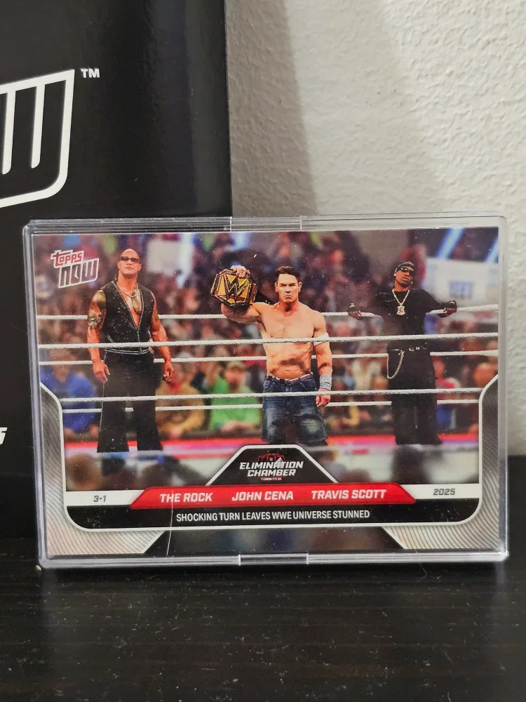 Topps NOW WWE Trading Card - The Rock, John Cena, Travis Scott thumbnail