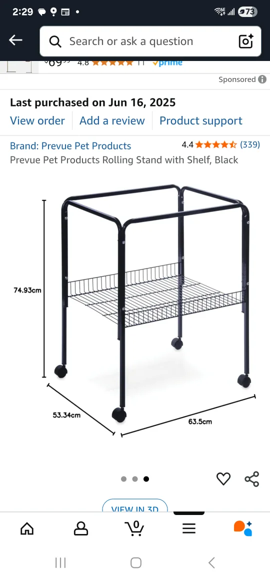 Prevue Pet Products Rolling Stand with Shelf, Black thumbnail