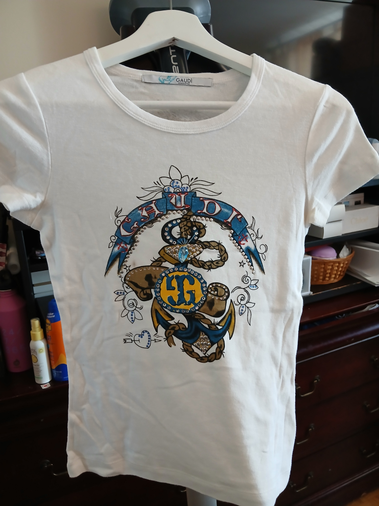 Gaudi White Graphic T-Shirt XS TO SMALL
