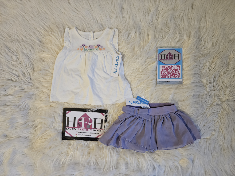 Carter's Baby Outfit Set - White Top & Purple Skirt