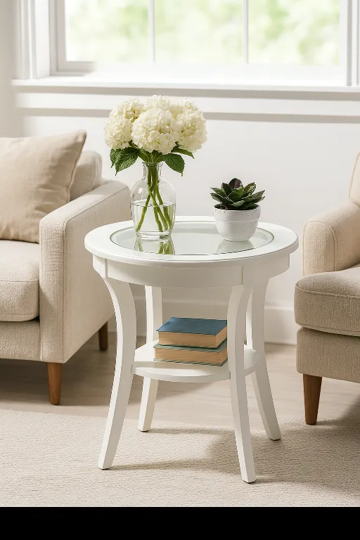 *New* Pair of White Wood & Tempered Glass Accent/Side Tables thumbnail