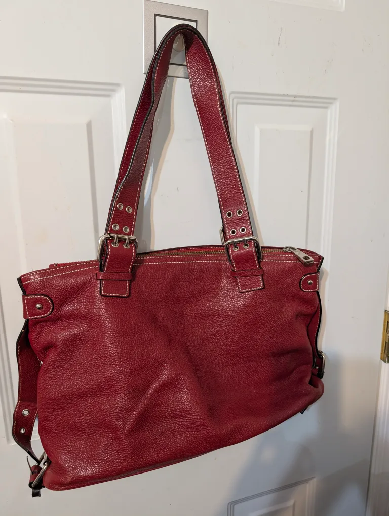 CNKW Large Red Genuine Sturdy Leather Tote Bag image indicator(2)