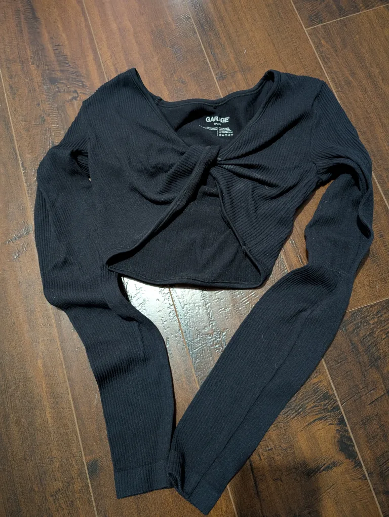 Garage Black Ribbed Twist Front Long Sleeve Top thumbnail