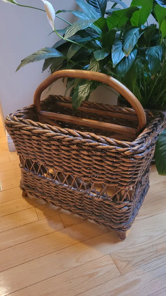Decorative Solid Wicker Basket Magazine Rack TimelessDesign thumbnail