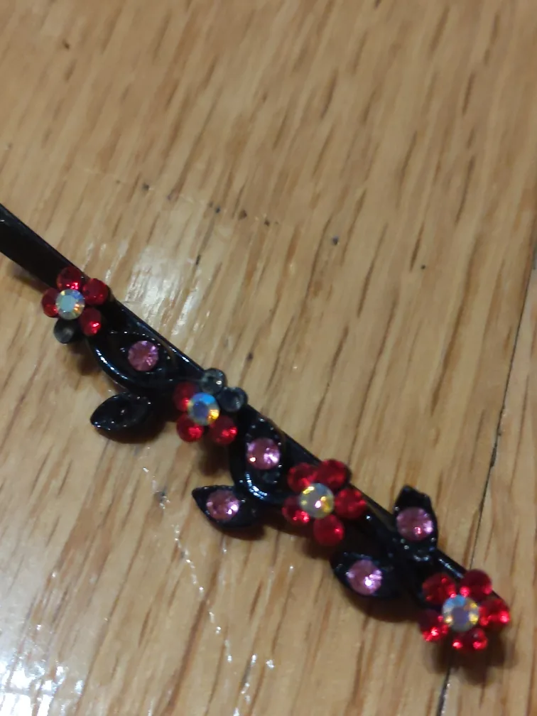Black Hair Clip with Red Flowers thumbnail