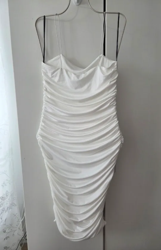 White Ruched Bodycon Dress image indicator(2)