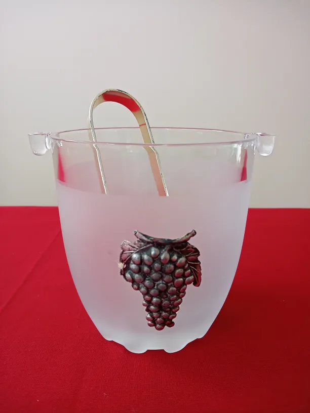 Frosted Glass Ice Bucket with Grape Design thumbnail