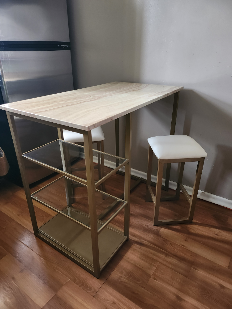 Gold Finish Bar Table with 2 Stools - photo 3