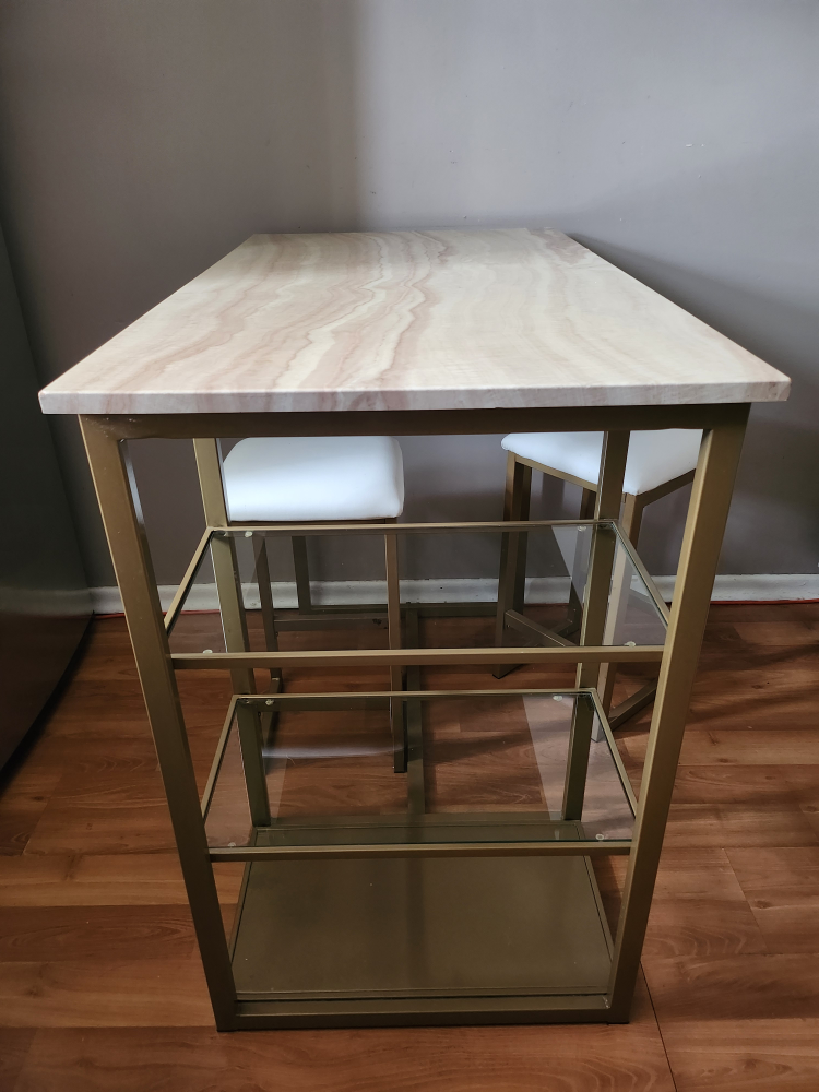 Gold Finish Bar Table with 2 Stools - photo 5