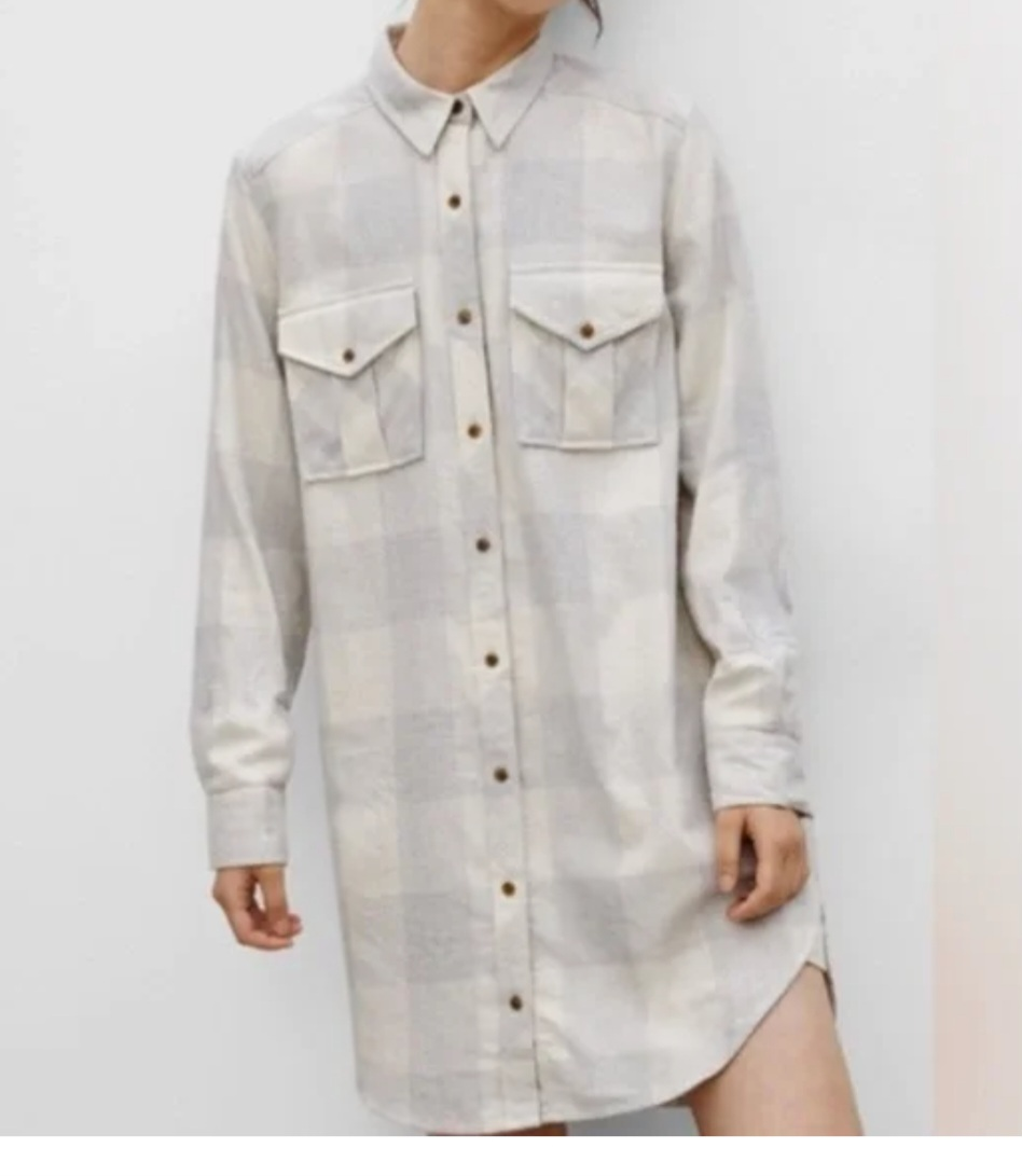 Aritzia Wilfred Free Veronika Plaid Grey Shirt Dress Size Small
