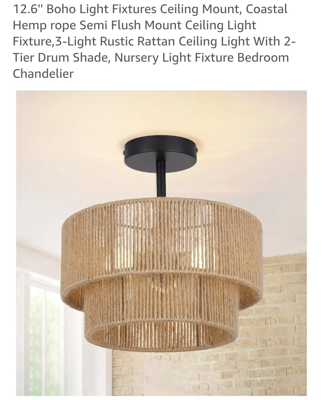 Boho Hemp Rope Ceiling Light Fixture thumbnail