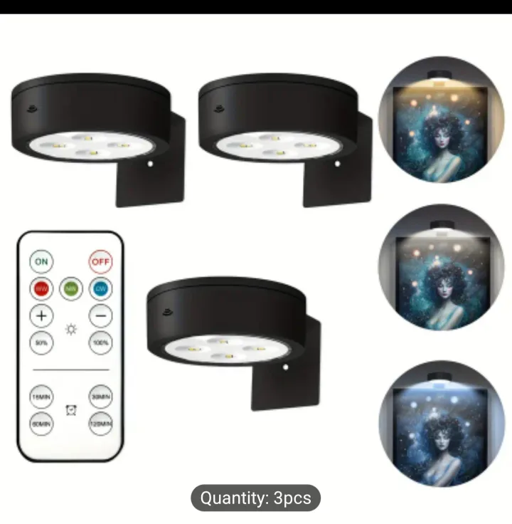 5pcs Black Wall Mounted Picture Lights w/ Remote thumbnail