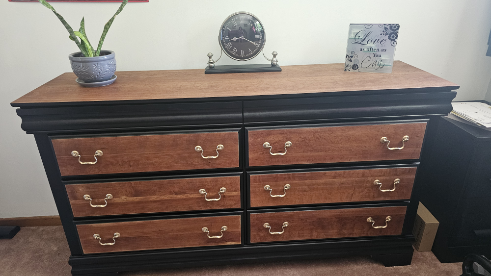 long black and wood dresser