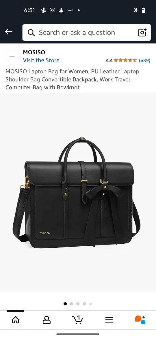 MOSISO Laptop Bag for Women - Black thumbnail