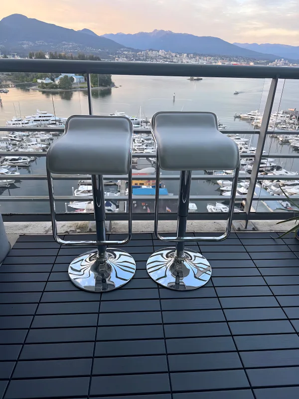 Two Adjustable Chrome & Leather Bar Stools thumbnail