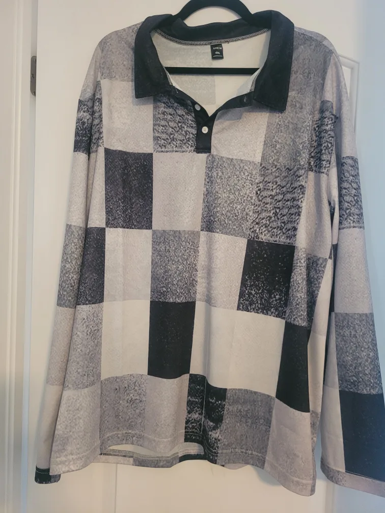 Men's Black & White Plaid Polo Shirt thumbnail