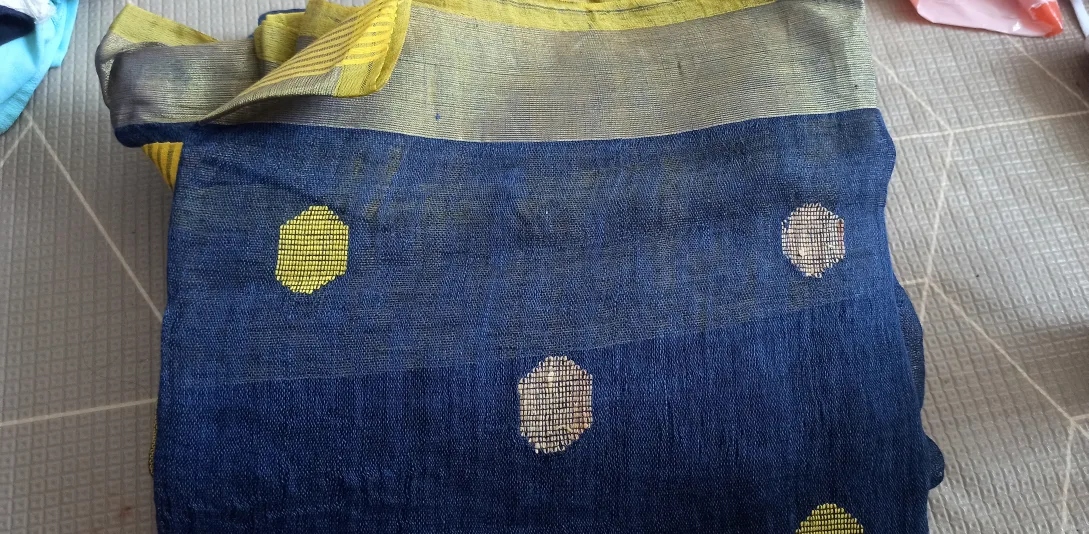 Yellow & Blue Cotton Saree.New 🍁 image indicator(9)