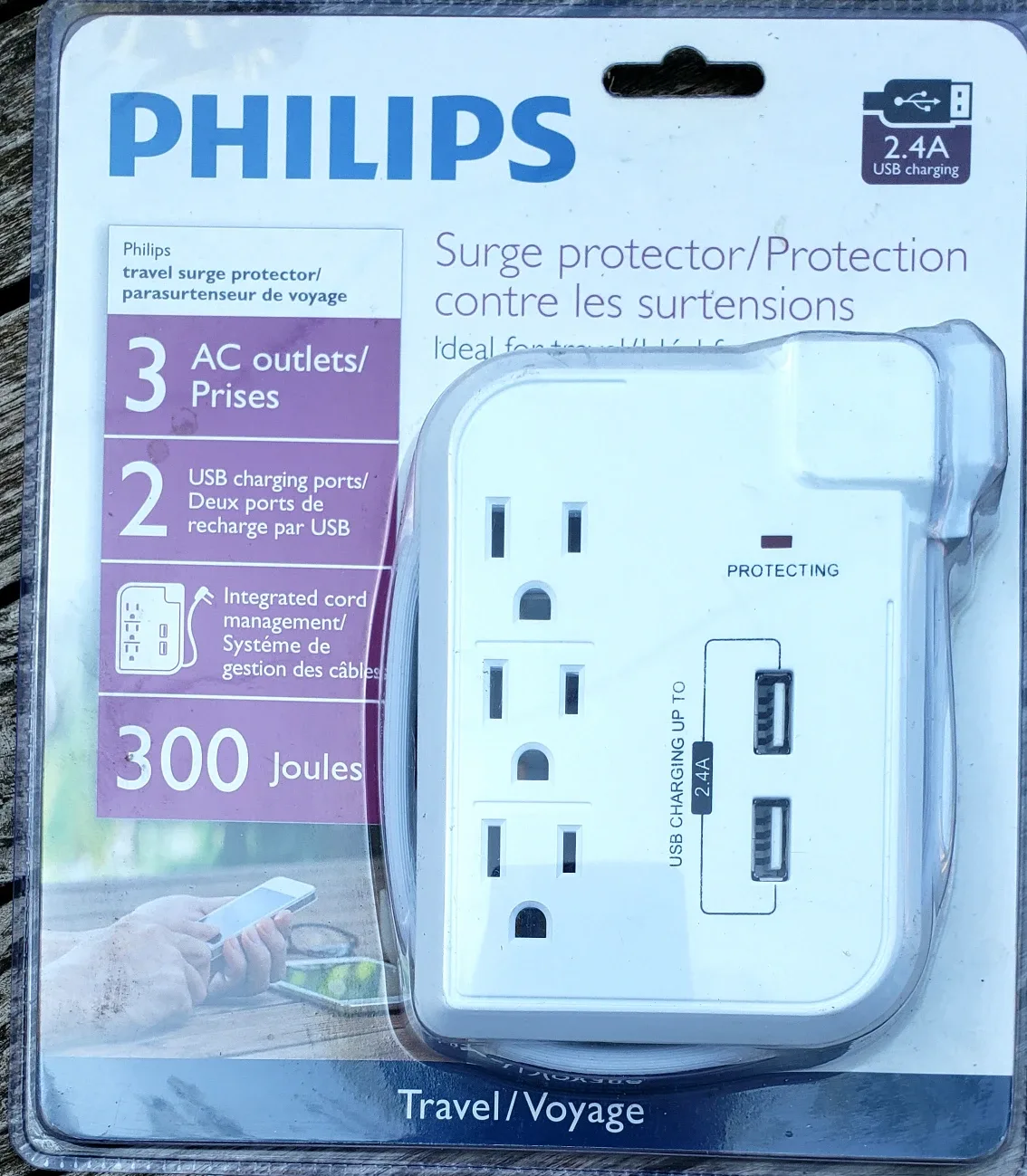Philips Travel Surge Protector - 3 AC Outlets, 2 USB Ports thumbnail